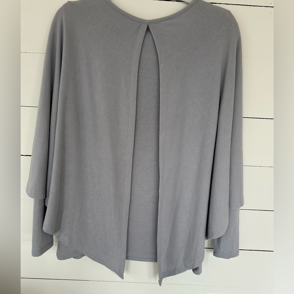 Coco & Carmen Bluish Gray Soft Sweater with Outer Attached Wrap, Size L/XL. - Picture 2 of 4
